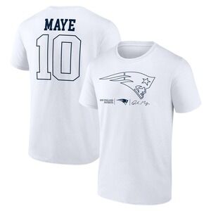 Drake Maye New England Patriots Outline Player T-Shirt - White 2 Sided